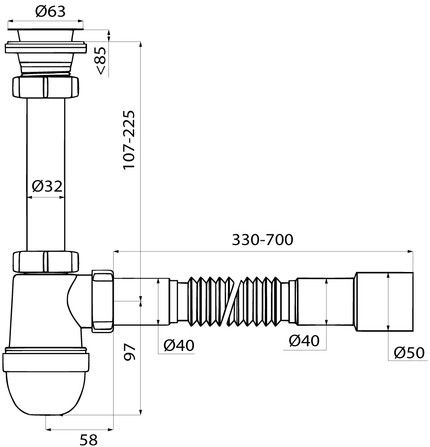 Сифон для мойки Iddis 900BVG0010VD 1 1/4"х40, с гофротрубой 40/50 купить в СОМ