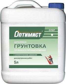 Грунтовка Оптимист G107 глубокого проникновения, для внутренних работ, 5л купить в СОМ