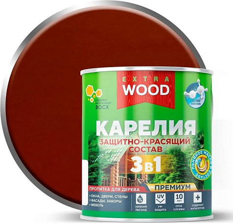 Состав защитно-красящий 3 в1 Карелия Wood Extra, красное дерево, 0.75 л купить в СОМ