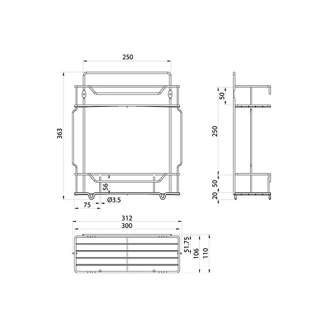 Полка для ванной Milardo Grid GRICS2CM44, прямая, двухэтажная купить в СОМ