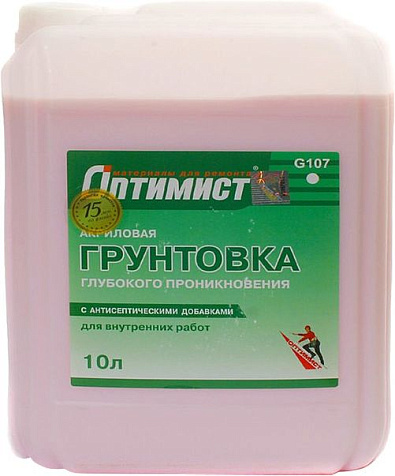Грунтовка Оптимист G107 глубокого проникновения, для внутренних работ, 10л купить в СОМ