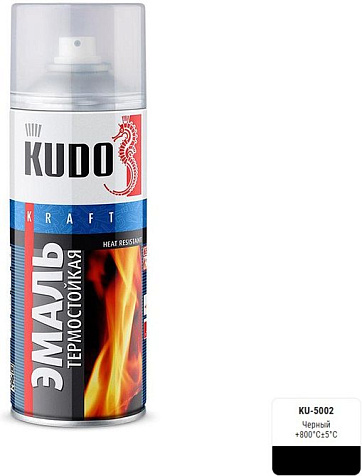 Эмаль-аэрозоль Kudo KU-5002, термостойкая, черная, 0.52 л купить в СОМ