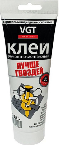Клей акриловый VGT ремонтно-монтажный, прозрачный, 0.25 кг купить в СОМ