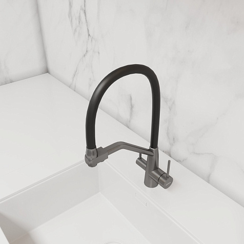 Смеситель для мойки Avrora Kitchen AV9006GM, латунь, графит, с выходом для питьевой воды купить в СОМ