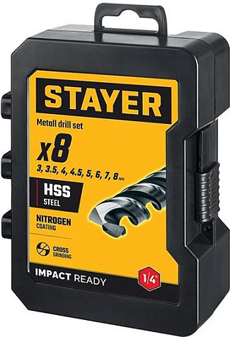 Набор сверл по металлу STAYER Impact Ready, 3.0-8.0мм, хвостовик 1/4", 8шт купить в СОМ