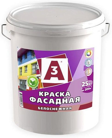 Краска акриловая А3, фасадная, белоснежная, 25 кг купить в СОМ