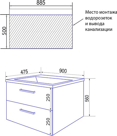Тумба-умывальник подвесная Azario Ника 90, с раковиной Monte 90 купить в СОМ