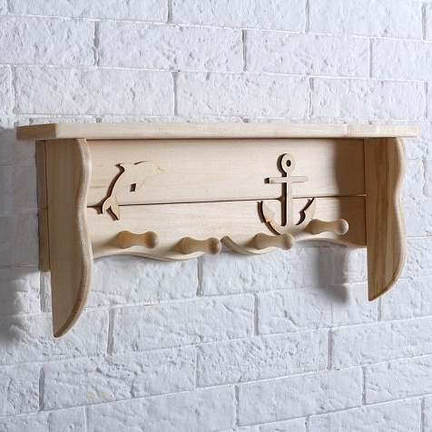 Полка для бани с вешалкой 4 рожка Дельфин 54х20х7см Добропаровъ купить в СОМ