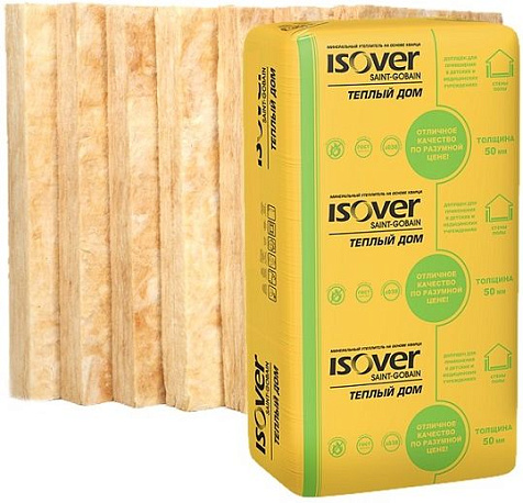 Плита минеральная ISOVER/VETONIT Теплый Дом плита, 1170х610х50 мм, 14 шт, 10 м2, 0.5м3 купить в СОМ