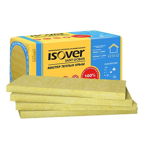 Плита минеральная VETONIT/ISOVER Мастер теплых крыш 35кг/м3, 1000х600х100мм, 4 шт., 0.24 м3, 2.4 м2 купить в СОМ