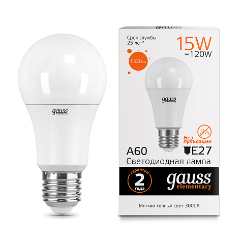 Лампа Gauss Elementary A60 15W E27 3000K 23215 купить в СОМ
