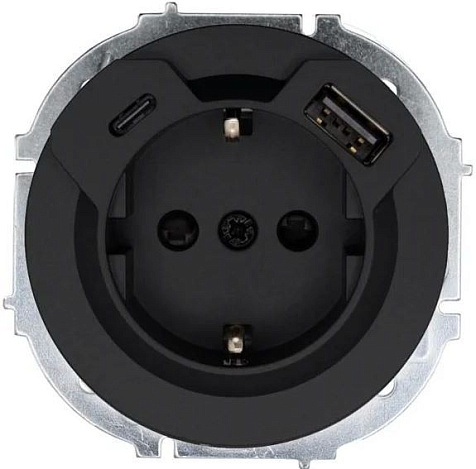 Розетка LEZARD OSEN 1-м СП, с/з ТС + USB без рамки, черный бархат, купить в СОМ