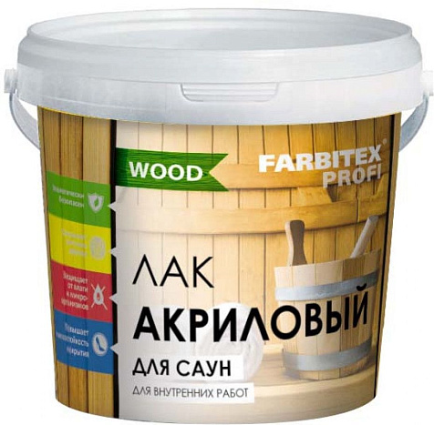 Лак для саун акриловый Farbitex Профи Wood, матовый, 1 л купить в СОМ