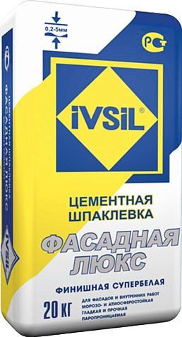 Шпатлевка IVSIL ФАСАДНАЯ ЛЮКС финишная, супербелая, 20кг купить в СОМ