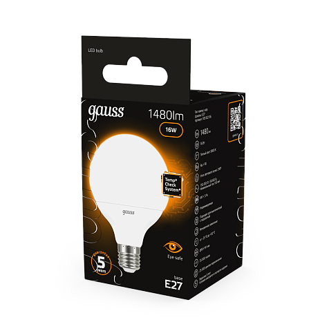 Лампа светодиодная Gauss G95, 16Вт, 1360Lm, 3000К, Е27 купить в СОМ