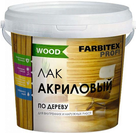 Лак акриловый по дереву Farbitex Профи Wood, 0.9 л купить в СОМ