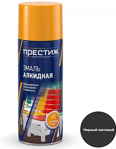 Эмаль аэрозольная Престиж, алкидная, черная матовая, 520 мл купить в СОМ
