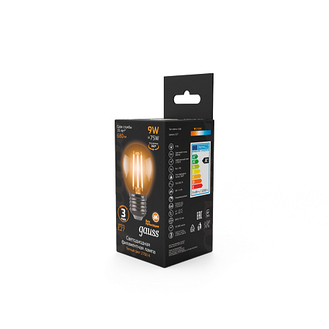 Лампа светодиодная Gauss Filament, Шар 9Вт, 680Lm, 2700К, Е27 купить в СОМ