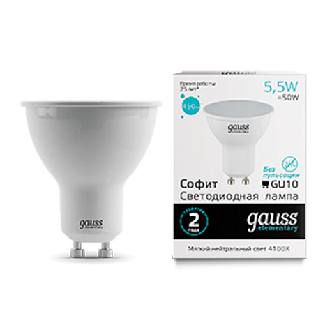 Лампа Gauss Elementary GU10 5.5W 4100K LED 13626 купить в СОМ