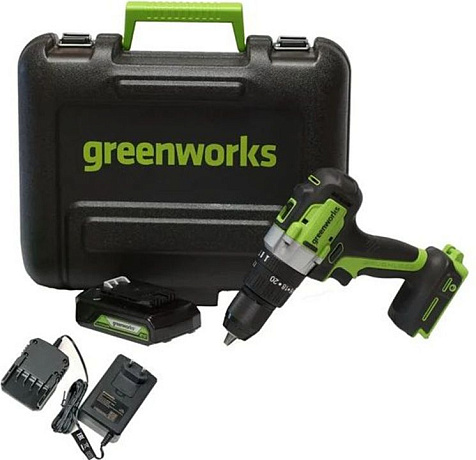 Шуруповерт Greenworks GD24DD60K2, 24В, Li-ion, 2.0А/ч, ударный, бесщеточный купить в СОМ