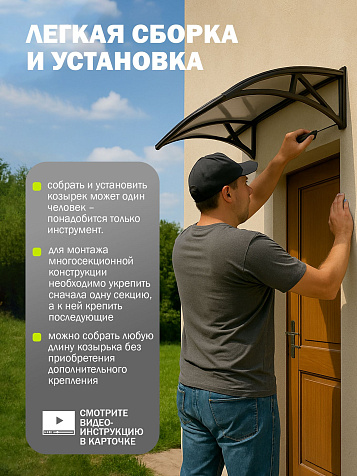 Козырек (навес) защитный усиленный профиль двойной черный, ПК сотовый темный 6 мм, 993х2200х276 мм купить в СОМ