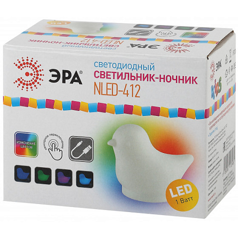 Ночник Эра NLED-412 птичка, RGB 3хААА /USB белый купить в СОМ