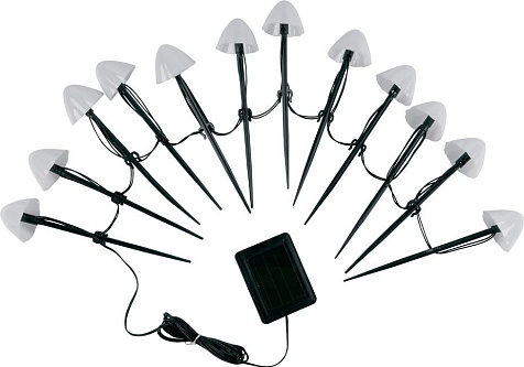 Светильник на солн.батарее Uniel Разноцветные грибы 12LED 200x3300x50 IP44 пласт зел/бел уп.12шт купить в СОМ