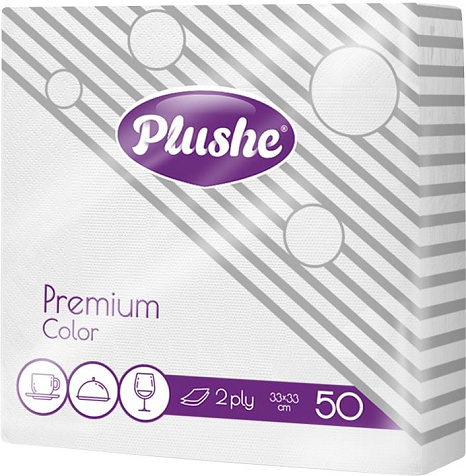 Салфетки бумажные Plushe Premium Color 33x33см белый 50шт купить в СОМ