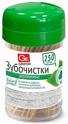 Зубочистки Grifon 250шт береза в баночке купить в СОМ