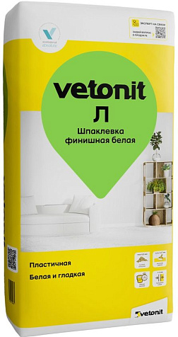 Шпатлевка финишная белая Vetonit Л, полимер 20 кг купить в СОМ