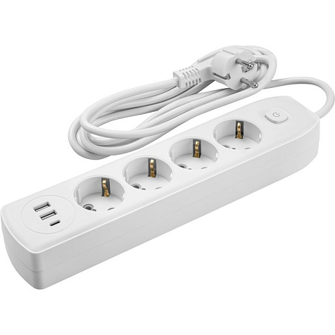 Удлинитель ОНЛАЙТ OPE-USB-04-500-ESC-3x1  4 гн, 2гн USB-A,1гн USB-С, 5 м, выкл СЗ 10А IP20 бел. купить в СОМ