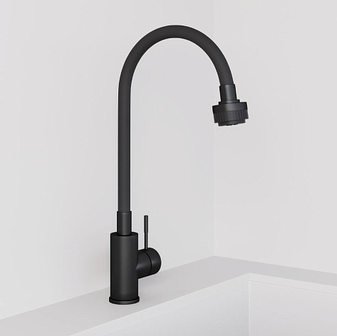 Смеситель для мойки Avrora Kitchen AV9001B, латунь, черный купить в СОМ